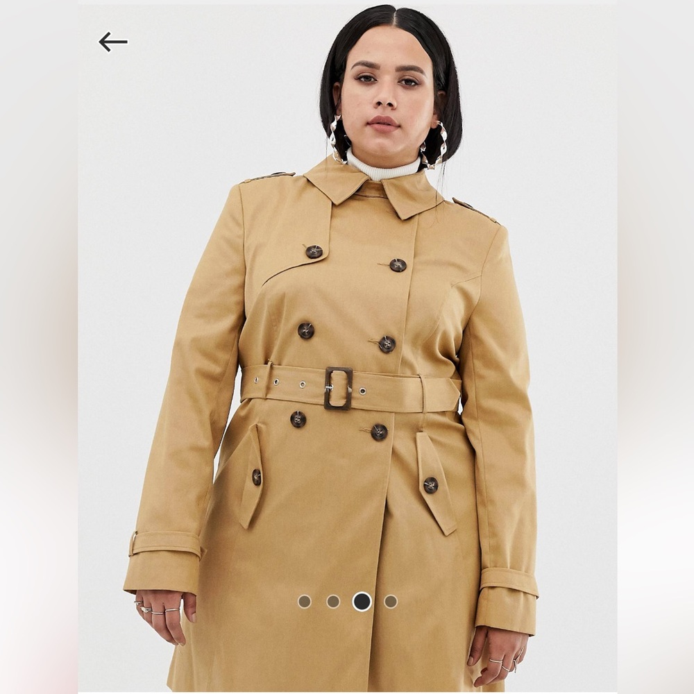 ASOS Curve short double breasted mid length trench coat size 16 new without tags